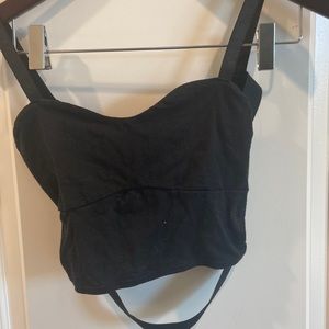 Black crop top with back straps.